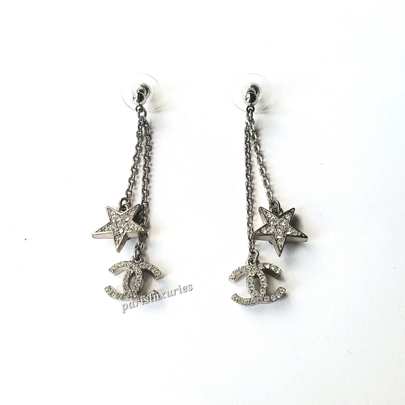 CHANEL Long Dangle Stars Crystals Rhinestones CC Chain Earrings - Picture 8 of 8